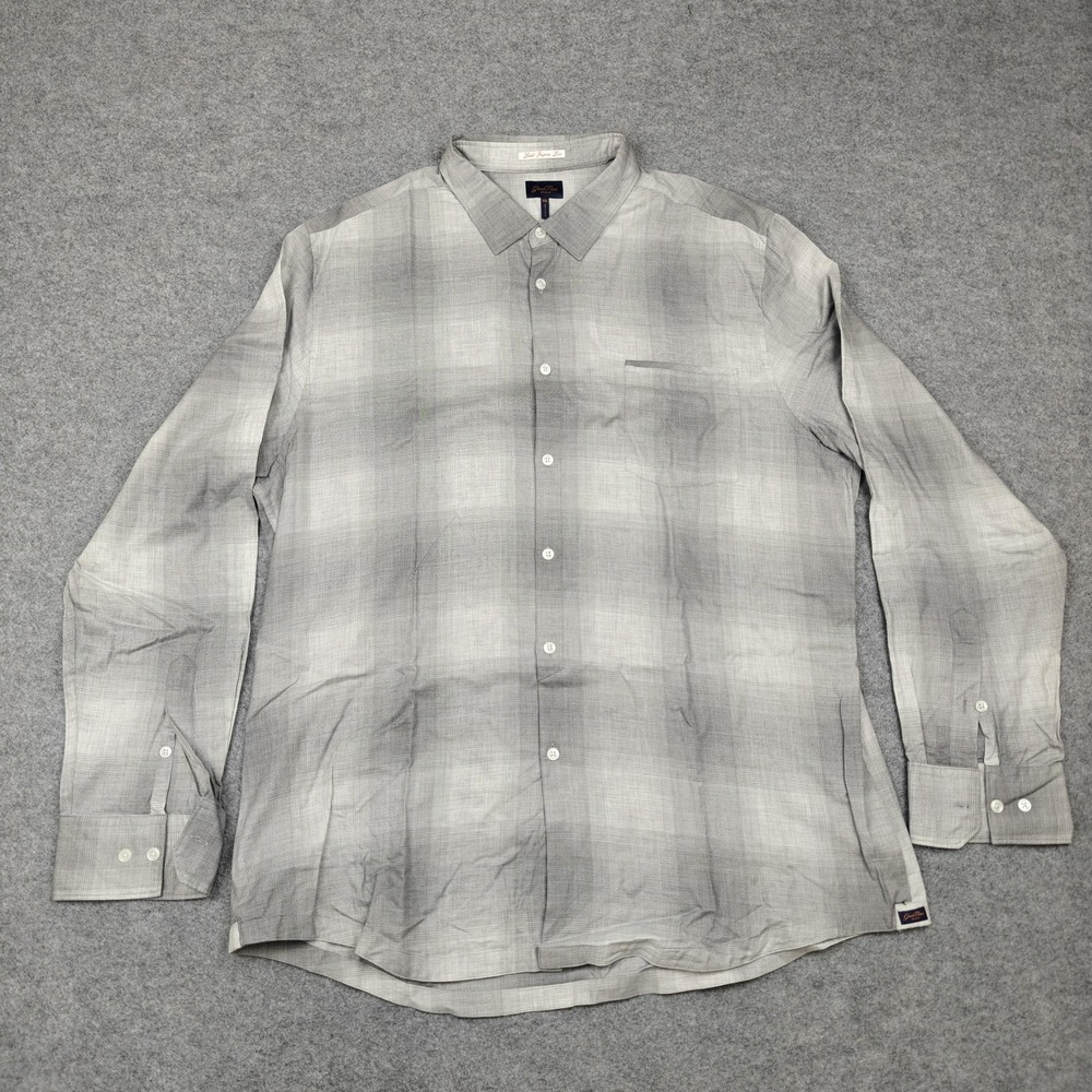 GoodMan Brand‎ Shirt Mens 2XL Gray Plaid Cotton Long Sleeve Button Up Casual